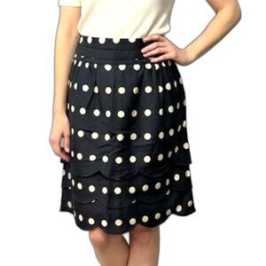 Floreat x Anthropologie Black Silk Cream Polka Dot Scalloped Skirt Size 4